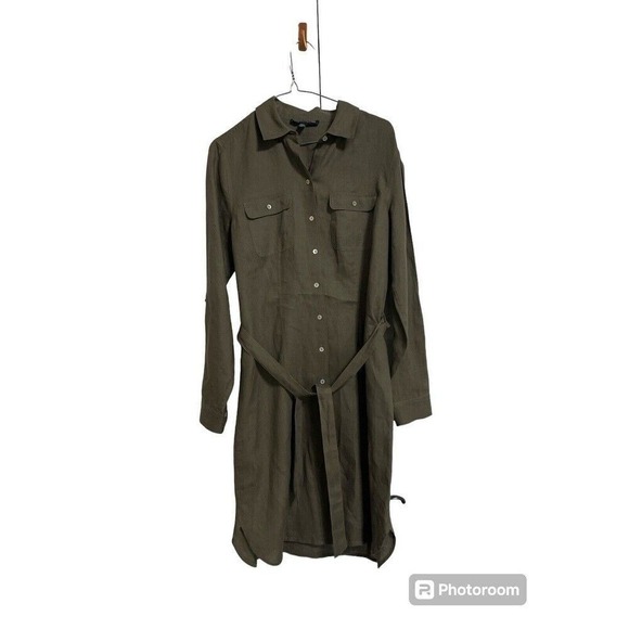 Saks Fifth Avenue Womens S 100% Linen‎ Coat Dress Belted Button Up Long Sleeve - Picture 1 of 9